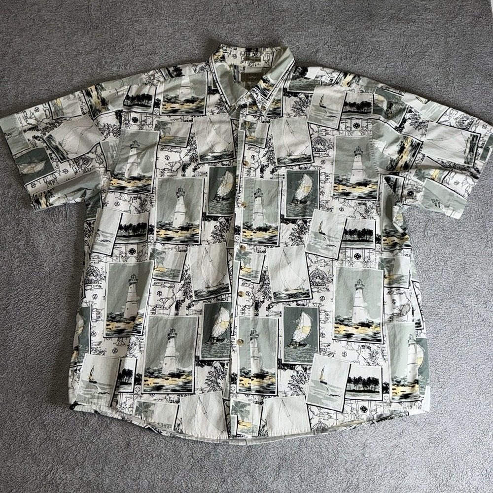 Natural Issue Shirt Mens XL Short Sleeve Nautical Lighthouse Sailboat Cotton‎